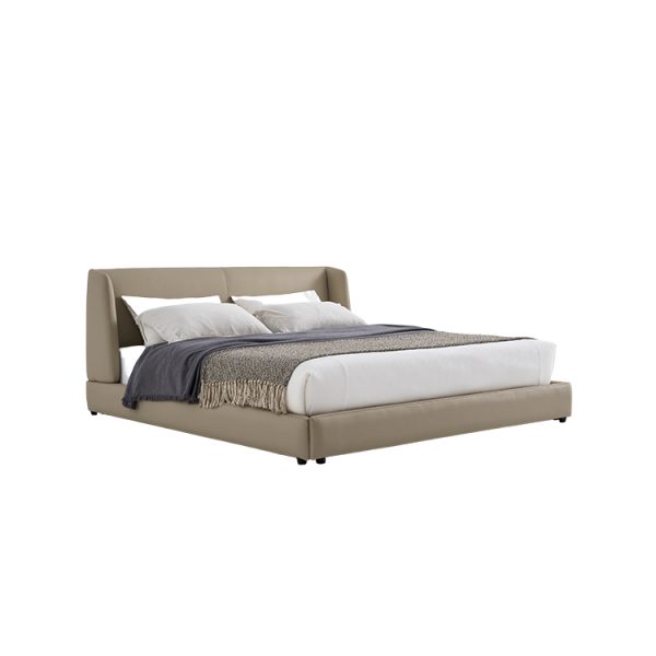 YS-1780 leather double bed with upholstered headboard