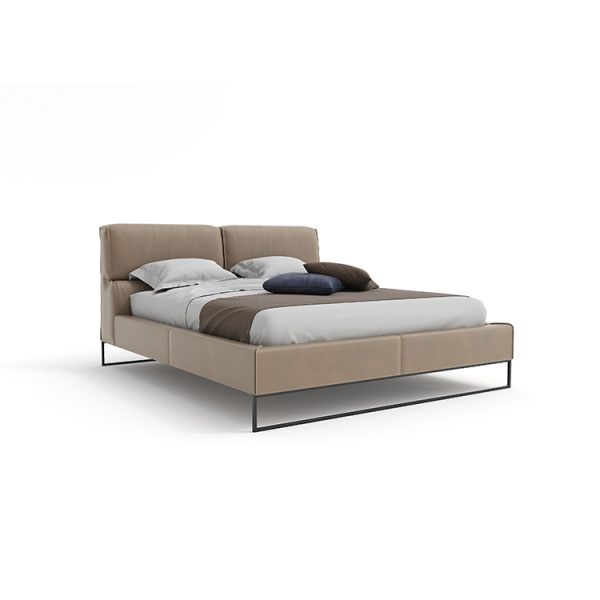 YS-1766 leather double bed with upholstered headboard